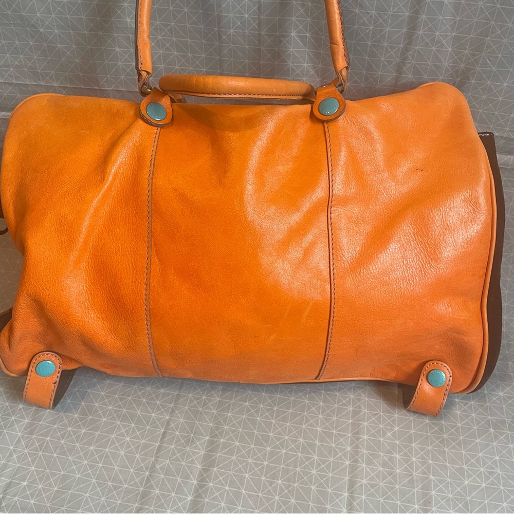 GABS Italian Leather Convertible Tote Orange Teal - Picture 4 of 14